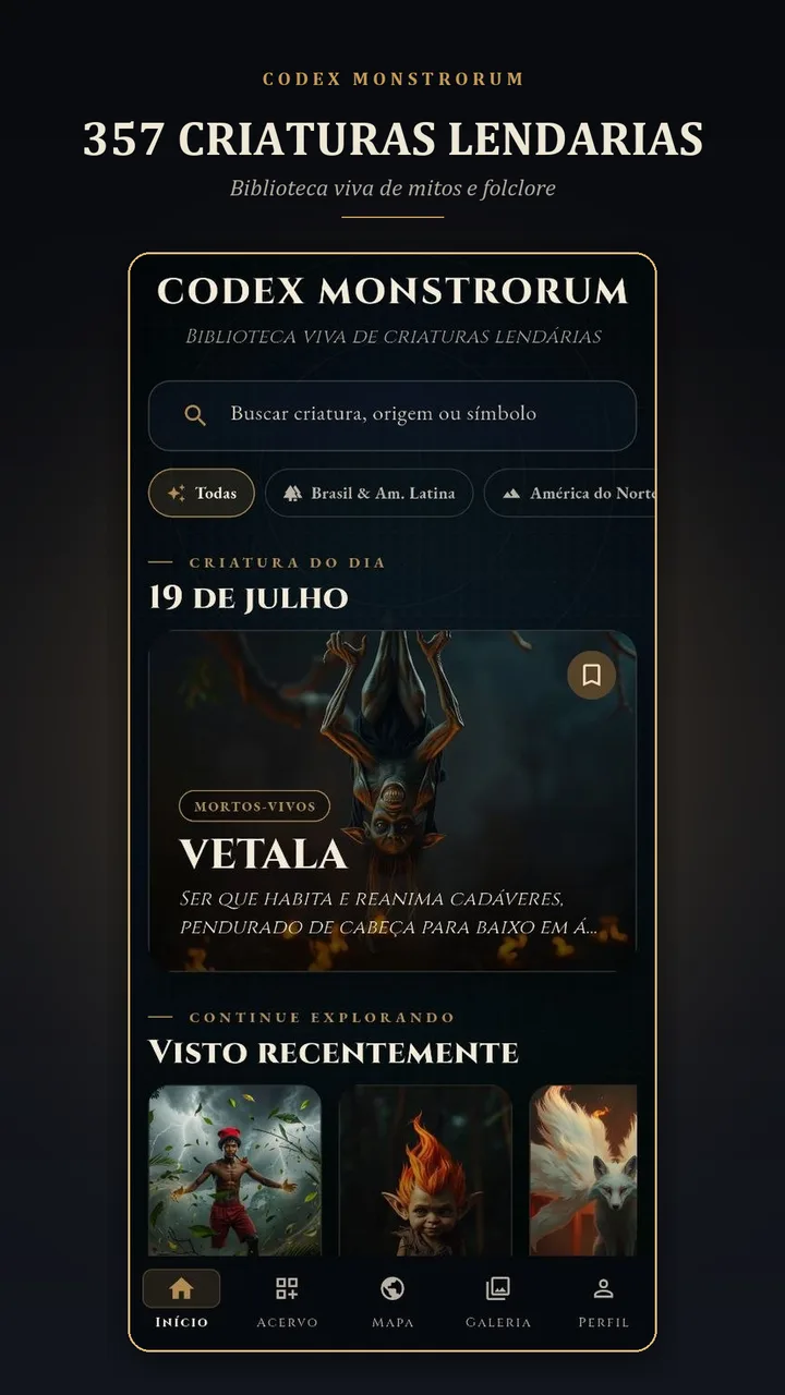 Tela do app Codex Monstrorum