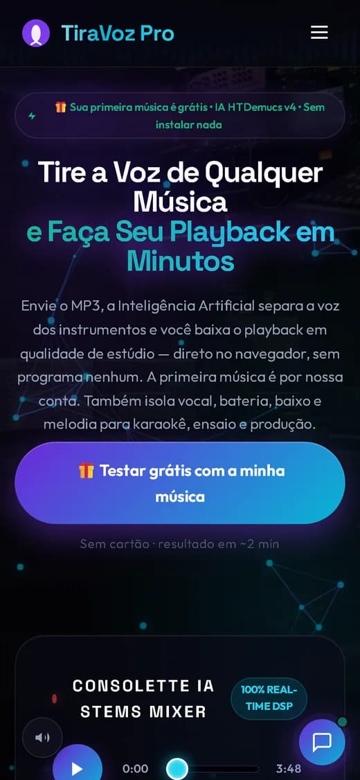 Versão mobile do site TiraVoz Pro